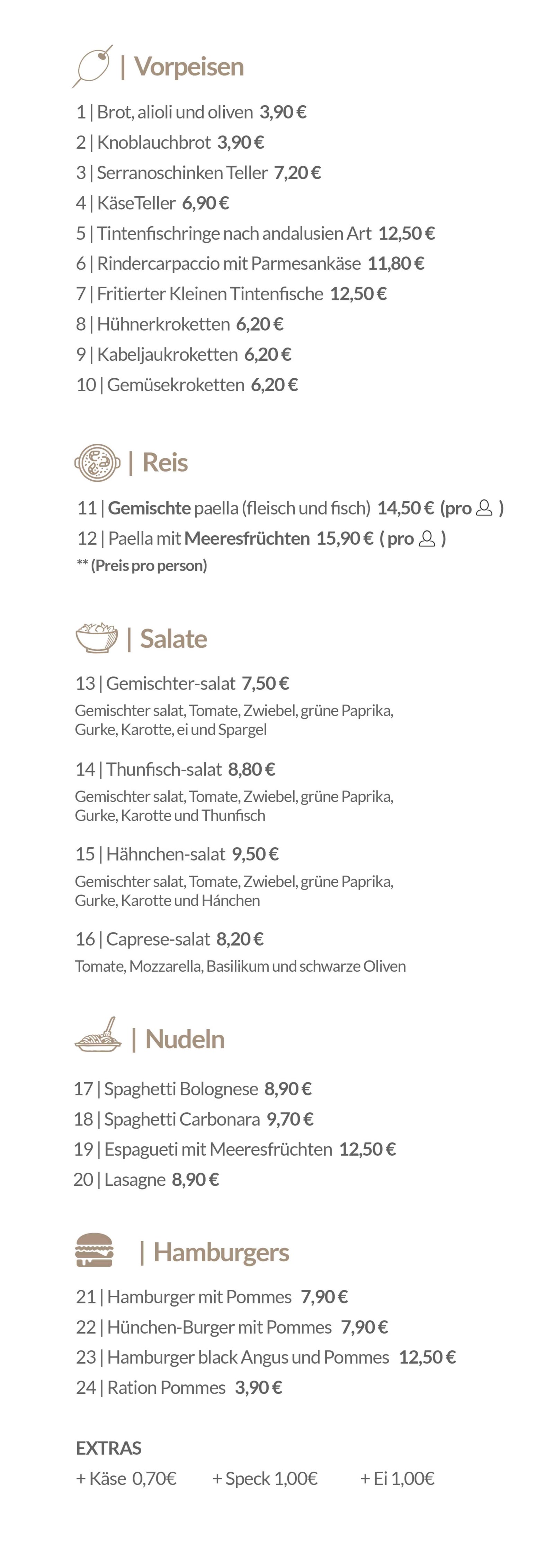Speisekarte der Pizzeria sa coma